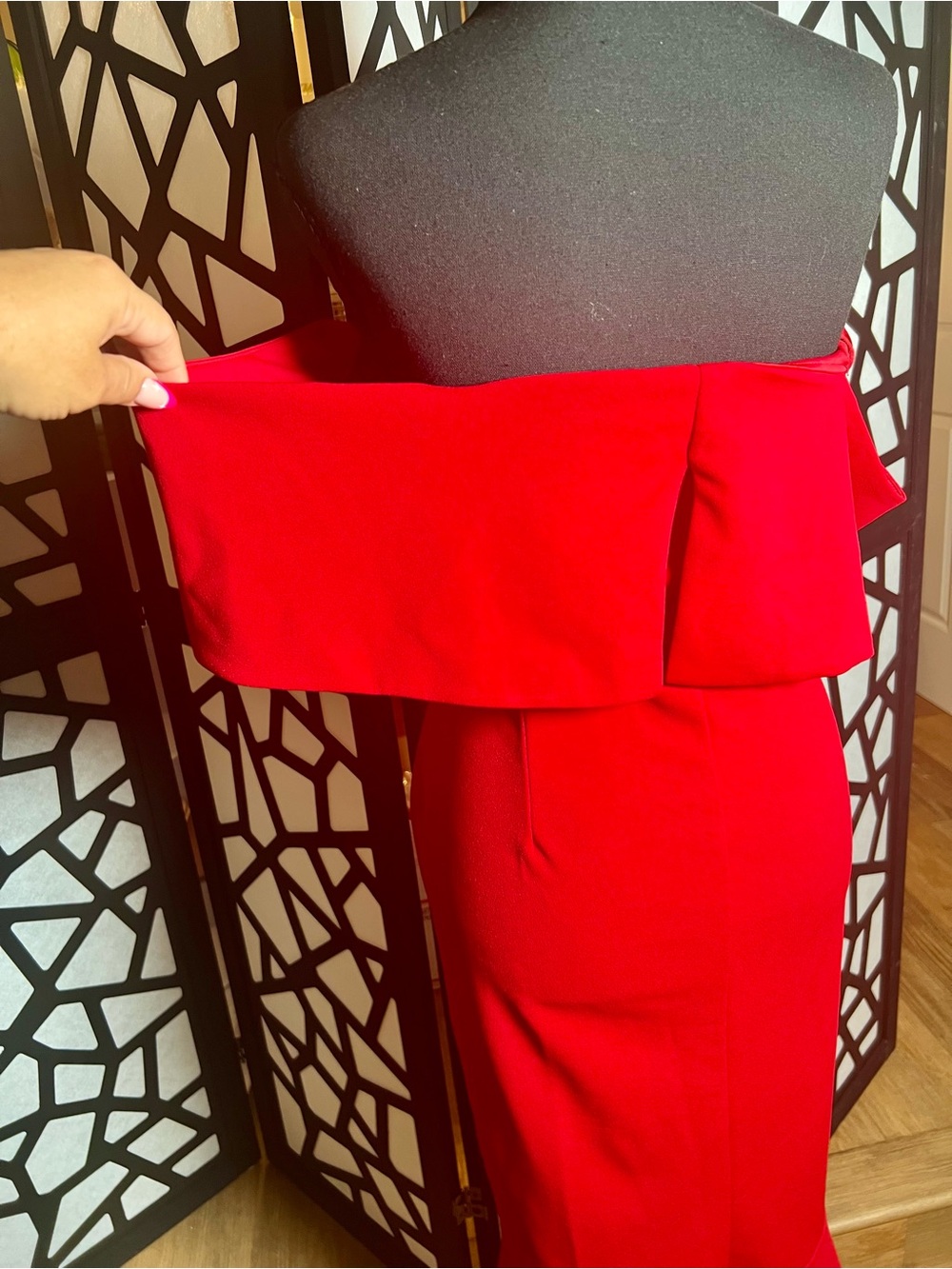 Quiz Off-Shoulder Red Midi Flare Dress size 12 EUC - Picture 4 of 7